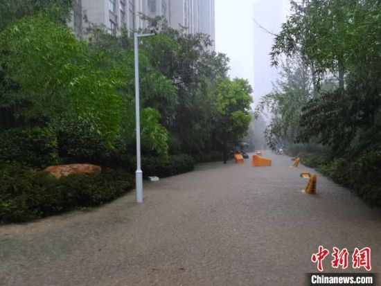 郑州市一小区道路被淹没。　李贵刚 摄