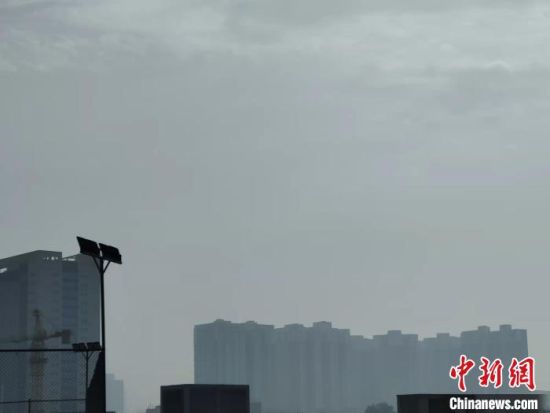 图为11月3日上午，郑州市区，楼房远远看去似蒙上一层面纱。　杨大勇 摄