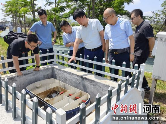 2021年5月，王文昭(右三)和团队在深圳大鹏新区农科所查看公司设备运行情况。受访者供图